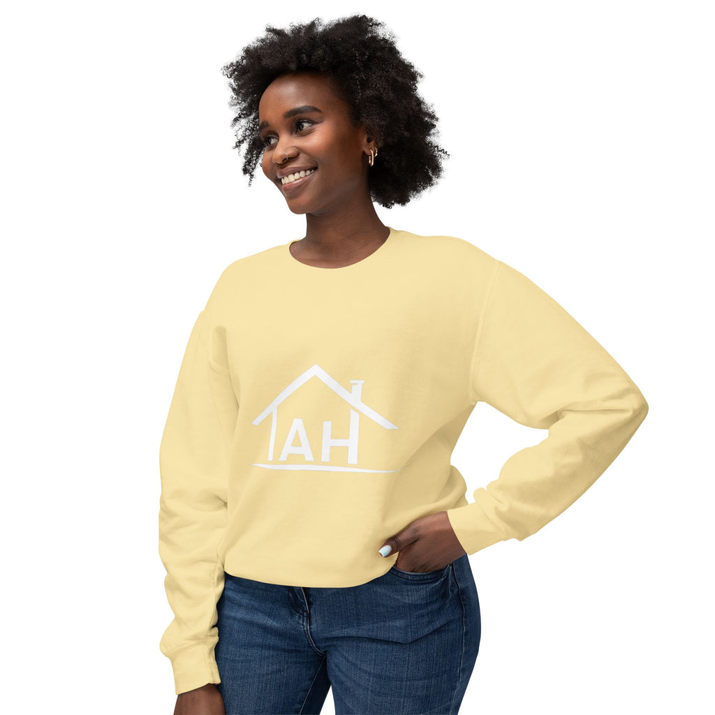 TAH- Cozy Unisex Lightweight Crewneck Sweatshirt- WHITE LOGO