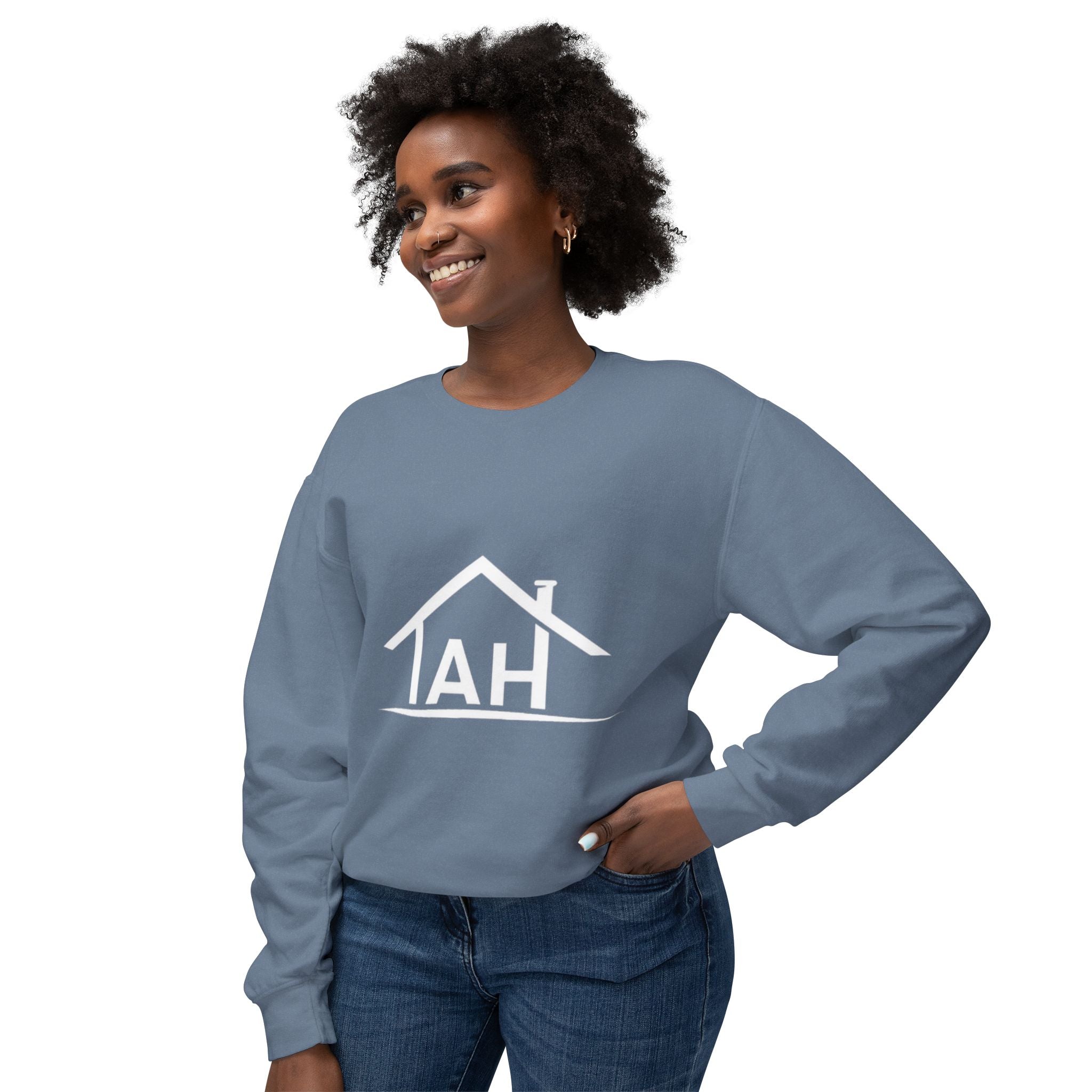 TAH- Cozy Unisex Lightweight Crewneck Sweatshirt- WHITE LOGO