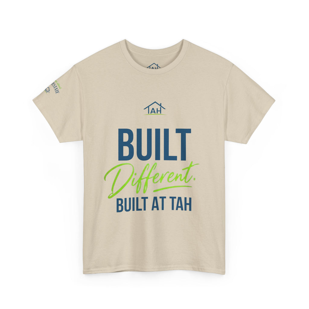 Built Different | Built At TAH  T-Shirt | Built at TAH, QR Code Back