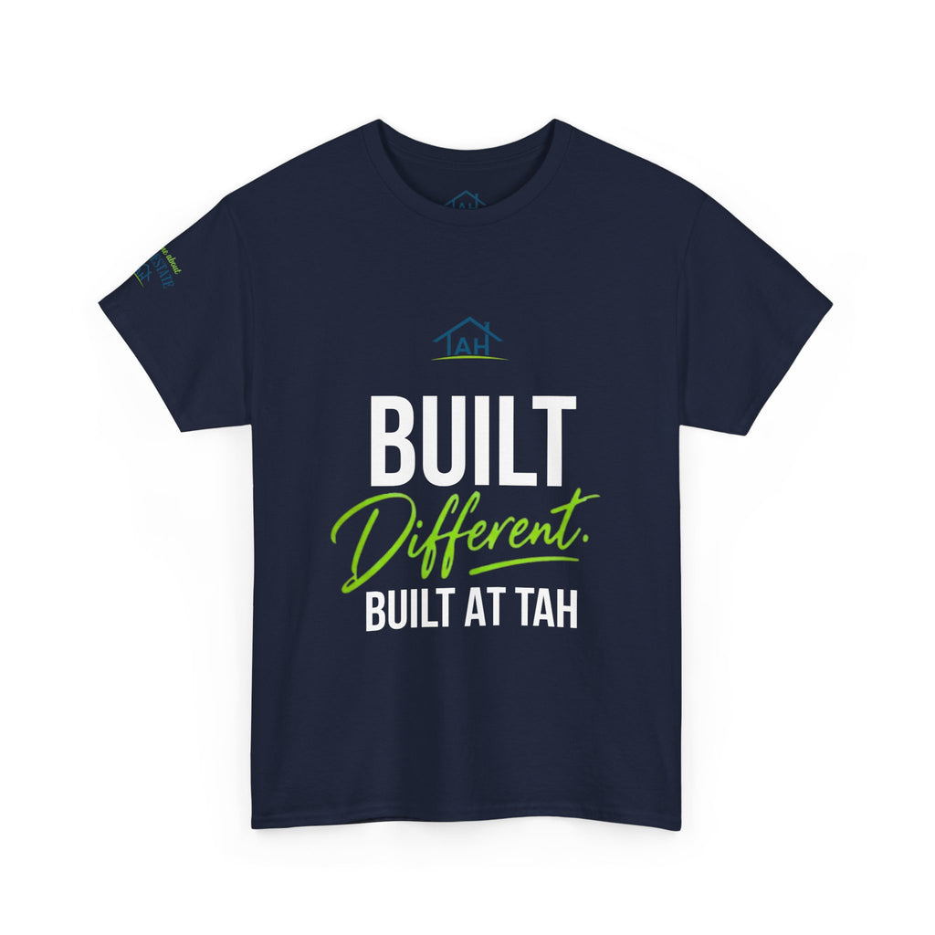 Built Different | Built At TAH  T-Shirt | Built at TAH, QR Code Back