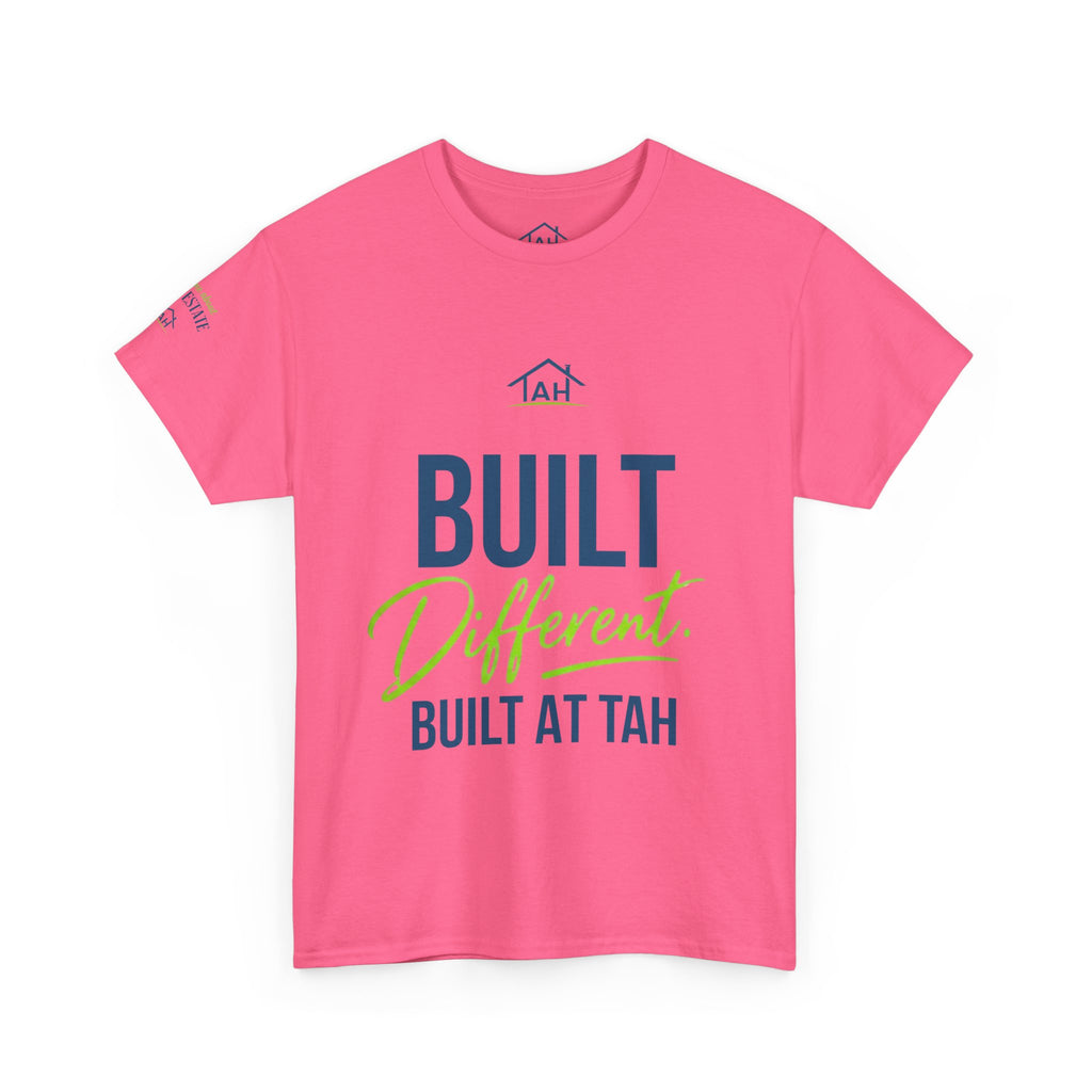 Built Different | Built At TAH  T-Shirt | Built at TAH, QR Code Back
