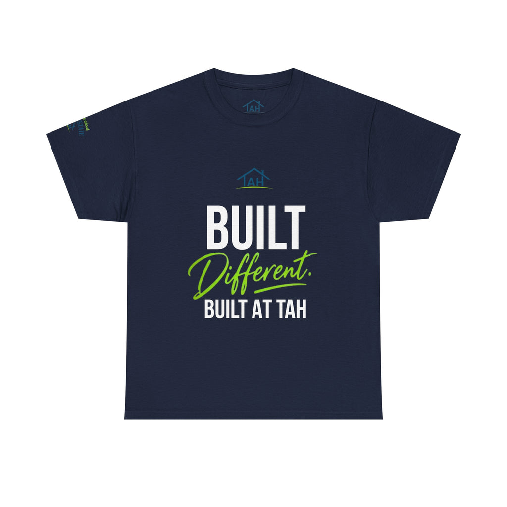 Built Different | Built At TAH  T-Shirt | Built at TAH, QR Code Back