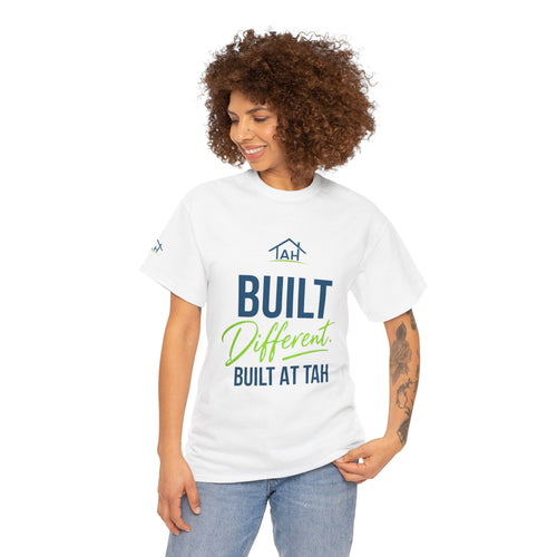 Built Different | Built At TAH  T-Shirt | Built at TAH, QR Code Back